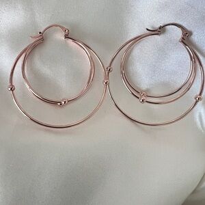 Rose Gold Costume Beaded Hoop Pierced Earrings NWOT